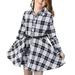 Little Girl Dress Girls Casual Belt Long Sleeve Black White Red Plaid Dresses For Kid Toddler Summer Cool Cute