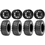 MSA Black Rogue 14 ATV Wheels 32 Rampage Tires Can-Am Commander Maverick Renegade Outlander Defender