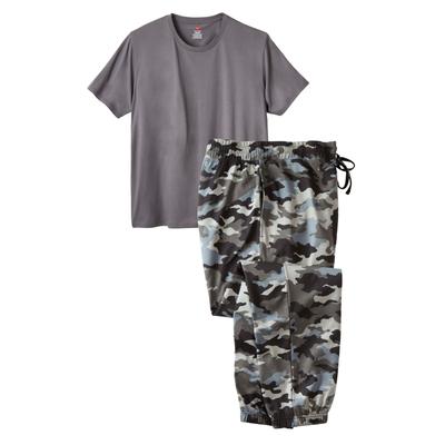 Men's Big & Tall Hanes® French Terry Sleep Jogger Set by Hanes in Grey Camo (Size 5XL)