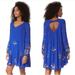 Free People Dresses | Free People Blue Oxford Babydoll Long Sleeve Embroidered V Neck Dress Sz Xs | Color: Blue | Size: Xs