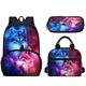 KUIFORTI Galaxy Wolf School Bookbags Animal School Backpack Set of 3 Pcs School Tote Bags Set for Kids Toddler Insulated Lunchbox Large Pencil Holder Stationery,Boys Girls Travel Rucksack Picnic Bags