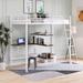 Modern Twin Size Metal Loft Bed w/ Built-in Desk and Shelves