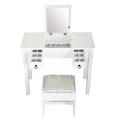 KUIKUI Vanity Set Table with Flip Top Mirror Makeup Dressing Table with 2 Drawers 3 Storage Organizers Dividers Cushioned Stool White
