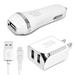 Accessory Kit 3 in 1 Charger Set For Samsung Galaxy Rugby Cell Phones [2.1 Amp USB Car Charger and Dual USB Wall Adapter + 5 Feet Micro USB Cable] White