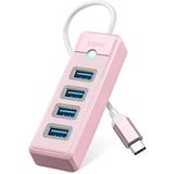 ORICO 4 Ports USB C Hub for Mac Laptop Flash Drive Ipad Pro USB 3.1 Type C to USB 3.0 Adapter Multiport USB Splitter with 0.5ft Cable Pink
