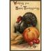 Wishing You a Happy Thanksgiving Turkey and Produce #1 Vintage Holiday Art (12x18 Wall Art Poster Room Decor)