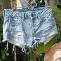 American Eagle Outfitters Shorts | American Eagle Outfitters Light Denim Super Short Frayed Shorts Size 4 | Color: Blue/White | Size: 4