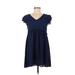 Shein Casual Dress - A-Line V Neck Short sleeves: Blue Print Dresses - Women's Size X-Small