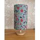 Sage green heritage fabric table lamp with LED wood base ideal for a bedroom or lounge, low energy USB mains lead with on/off switch