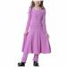 VerPetridure Toddler Girl Dresses Clearance Long Sleeve Casual Dresses for Girls Muslim Long Dress Medium Big Girls Long Sleeve V Neck Colorblock Dress