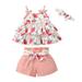 Rovga Outfits For Girls Baby Skirt Shorts Cover Turn Sleeveless Off The Shoulder Floral Bow Top Dress Lace Up Shorts For 18-24 Months