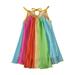 VerPetridure Toddler Girl Dresses Clearance Sleeveless Casual Dresses for Girls Toddler Kids Baby Girls Fashion Cute Sleeveless Suspender Rainbow Striped Lace-Up Chiffon Dress