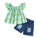 Rovga Outfits For Girls Toddler Gilrl Fly Sleeve Cartoon Fruit Prints Tops Enim Shorts Child Kids Outfits For 18-24 Months