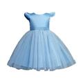 gvdentm Toddler Girls Dress Cotton Linen Ruffle Backless Sleeveless Kids Casual Party Dresses Easter Dresses For Toddler Girls Blue 2-3 Years