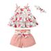 Rovga Outfits For Girls Baby Skirt Shorts Cover Turn Sleeveless Off The Shoulder Floral Bow Top Dress Lace Up Shorts For 6-9 Months