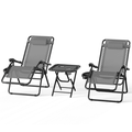 Magshion 3-Piece Zero Gravity Chairs Outdoor Folding Recliners Adjustable Lawn Patio Lounge Chair with Side Table and Cup Holders for Poolside Yard and Camping Grey