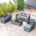 Churanty 6 Piece Outdoor Patio Furniture Conversation Set with Coffee Table All-Weather Wicker PE Rattan Sectional Sofas with Ottomans Dark grey wicker + Light grey cushion