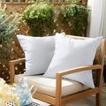 UNIKOME Outdoor Waterproof Throw Pillows 16 x 16 Feathers and Down Filled Square Solid Pillows Water Resistant Outdoor Pillows Decorative for Garden Patio Sofa Picnic Set of 2 16*16 Inch White