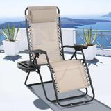 Dkeli Zero Gravity Chair Folding Mesh Zero Gravity Recliner with Cup Holder and Pillow Support 300lbs for Deck Lawn Poolside Camping Tan