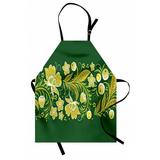 Russian Apron Floral Khokhloma Eastern Slavic Vintage Motifs Unisex Kitchen Bib with Adjustable Neck for Cooking Gardening Adult Size Yellow Emerald by Ambesonne