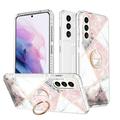 Compatible with Samsung Galaxy S21 FE Case with 360Â° Kickstand Luxury Shiny Soft Silicone Phone Case Anti-Scratch with Diamond Ring Holder Marble for Samsung Galaxy S21 FE Pink White