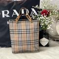 Burberry Bags | Burberry Leather Handle Plaid Checkered Tote Handbag. It Has Tiny Dark Spots. | Color: Black/Tan | Size: Os