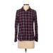 Woolrich Long Sleeve Button Down Shirt: Burgundy Plaid Tops - Women's Size Small