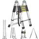 ZanGe Portable Extension Aluminum Telescopic Collapsible Ladder 12-Tread, DIY 12.5ft 3.8m (1.9m+1.9m) Folding Climb Step Ladder Builders Multi Purpose Compact Home Garage Ladder 150Kg Load