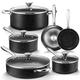 Fadware Pots and Pan Set, Induction Hob Pan Set Non-Stick, Nonstick Granite-Coated Cookware, 10-Piece Frying Pan and Saucepan Set with Lids, Suitable for All Stove Hobs, Black