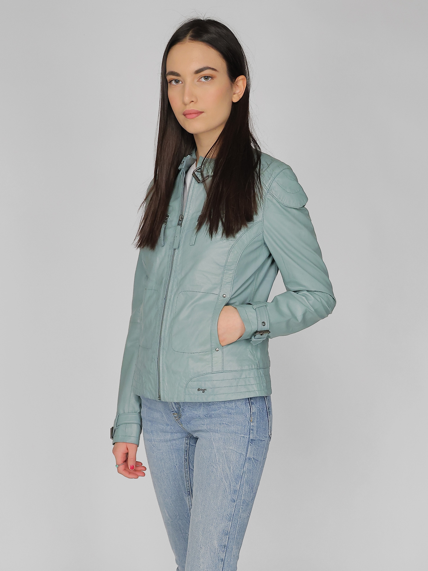Lederjacke MAZE "31Ryana", Damen, Gr. S, grün (mint), Obermaterial: 100% Leder, Lamm / Futter: 100% Baumwolle / Ärmelfutter: 100% Polyester, Jacken Image