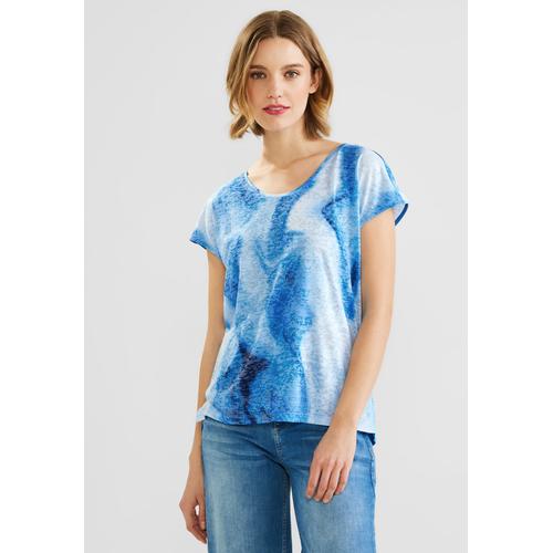 T-Shirt STREET ONE Gr. 40, blau (blue bay) Damen Shirts V-Shirts mit Burnout-Optik