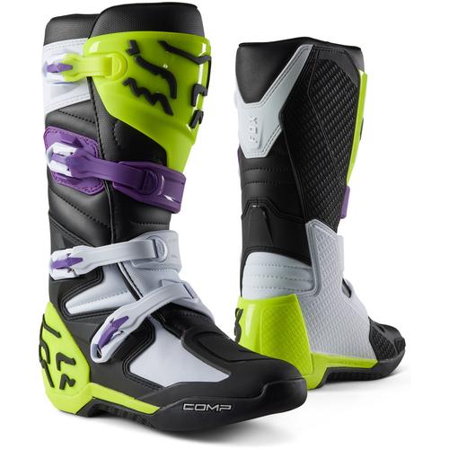 FOX Comp Motocross Stiefel, schwarz-lila-gelb, Größe 47