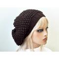 Knit Slouchy Beret Brown Wool Hat Women Alpaca Oversized