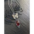 Butterfly Necklace, Pendant, Garnet Ooak Red Jewellery, Silver Jewelry