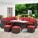 7-Pieces PE Rattan Wicker Patio Dining Sectional Cusions Sofa Set - 30