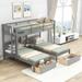 Twin over Twin & Twin Wooen Triple Bunk Bed with 2 Drawers & Built-in Middle Drawer