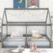 Twin Size House Platform Bed, Wood 2 Shared Bedframe with Little Stairway for Kids Teens Adults, 2 in 1, No Need Spring Box