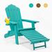 Folding Adirondack Chair with Pullout Ottoman with Cup Holder, Oversized, Poly Lumber, for Patio Deck Garden, Backyard Furniture