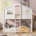 Twin Over Twin House Bunk Bed With Ladder, Wood Bed with Roof Design