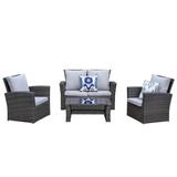 PE Rattan Wicker Outdoor Patio Furniture Set 4-Pieces with Grey - 48.8x24.4x26.8