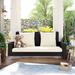 2 Person Wicker Hanging Porch Swing with Chains, Cushion, Pillow, Indoor Outdoor Rattan Swing Bench for Garden, Backyard, Pond
