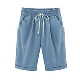 Summer Saving Clearance AXXD Shorts for Women Clearance $10.00 Summer Solid Large Size Cotton Linen Casual Volleyball Shorts Light Blue 18