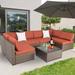 Kinbor 7pcs Outdoor Patio Furniture Sectional Pe Rattan Wicker Rattan Sofa Set with Maple Red Cushions
