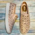 Michael Kors Shoes | Michael Kors Keaton Khaki Rose Gold Perforated Leather Slip On Shoes Size 10 | Color: Cream/Gold | Size: 10