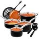 MICHELANGELO Pots and Pans Set 12 Pieces, Nonstick Copper Cookware Set with Ceramic Interior, Essential Copper Pots and Pans Set Nonstick, Ceramic Cookware Set 12 Piece with Spatula & Spoon