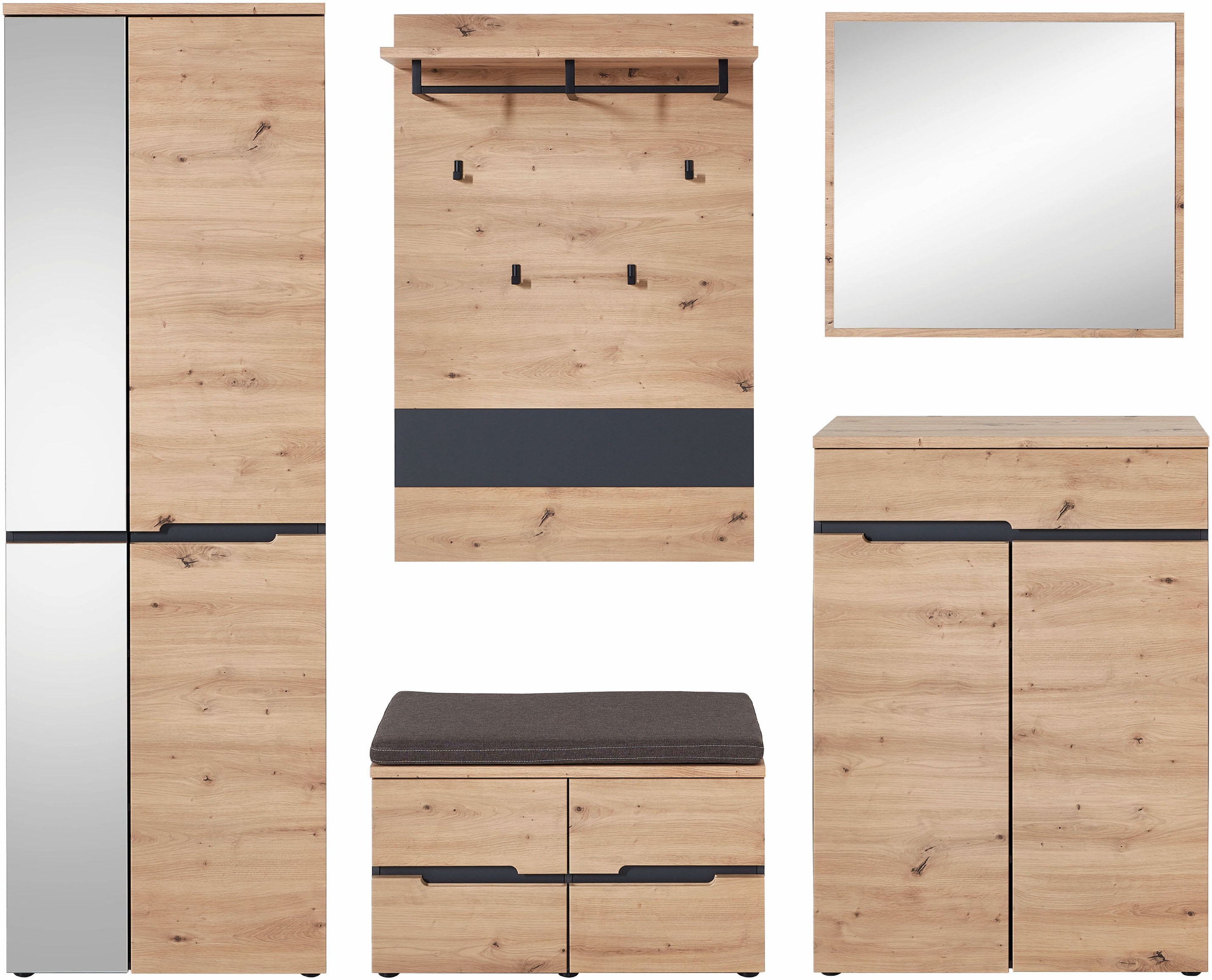 Garderoben-Set INNOSTYLE "MEMPHIS", braun (artisan eiche), B:255cm H:192cm T:38cm, ABS-Kunststoff, Dekorfolie, Hartfaserplatte, MDF, Spanplatte, Kastenmöbel-Sets