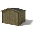 Abri de jardin en bois - 9m2 - 3x3m - Traité - Ep. 28mm - Couleur: vert - Vert