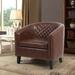 Barrel Accent Chair with Nailhead Trim and Solid Wood Legs in PU Leather