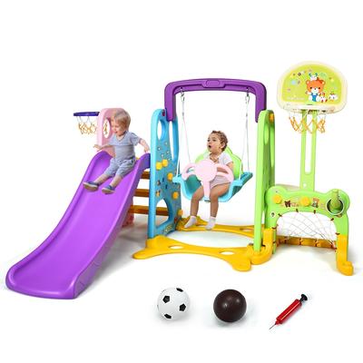 Costway 6 In 1 Toddler Climber and Swing Set w/ Basketball Hoop & - See Details