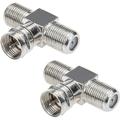 Coaxial Cable Splitter Tv Splitter 2 In 1 Out 2-Pack F Type Rg6 Male To 2 F Female 3 Way Cable Splitter Coax T Connector Adapter For Video Vcr Antenna Cable Satellite